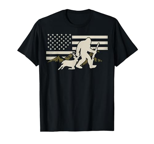 Bigfoot Deer Hunting USA Flag Deer Hunting Buck Season T-Shirt, Men, B