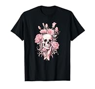 Cool skull design for women and girls in pink. Skull with roses, flowers in one hand. Morbides vintage glamour skull design in pink and pink for girls, ladies and women and fans of Goth. Rose bouquet in pink. Cool skull and skeleton design in pink an...
