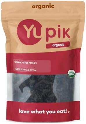 Yupik Organic Pitted Prunes, 2.2 lb (35.2 oz), Non-GMO, Gluten-Free, Kosher, Vegan, Dried Fruits, No Pits, No Added Sugar, Sulphite-Free, Source of Fiber, Healthy Snacks, Ideal for Baking & Smoothies