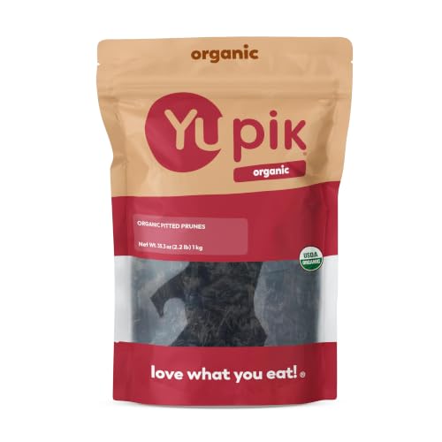 Yupik Organic Pitted Prunes, 2.2 lb (35.2 oz), Non-GMO, Gluten-Free, Kosher, Vegan, Dried Fruits, No Pits, No Added Sugar, Sulphite-Free, Source of Fiber, Healthy Snacks, Ideal for Baking & Smoothies