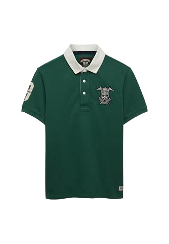 Superdry Vintage Pique Rugby Polo Shirt, Hunter Green, L Men's