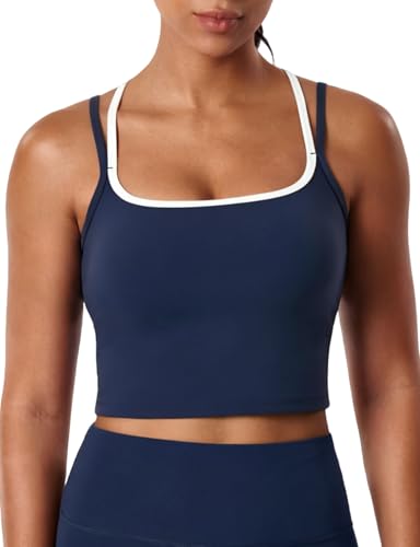 K-Swiss Color Block Crop Tank Top for Women – Racerback Built-in Sports Bra for Everyday Wear Yoga Pilates, Blue S