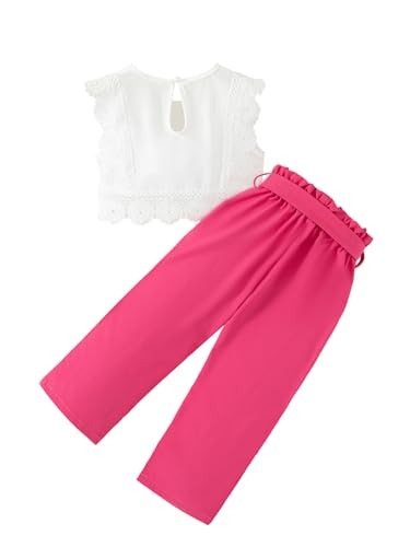 Image of Toddler Girls Sleeveless Patchwork Embroidered Lace Top and Pants 2PC Summer Clothing Set