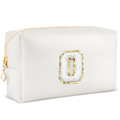 URSKYTOUS Gifts for Girls Initial Makeup Bag Personalized Cosmetic Bag with Zipper Cute Travel Toiletry Bags Waterproof PU Preppy Makeup Pouch Birthday Gift for Teen Girls Women(White O)