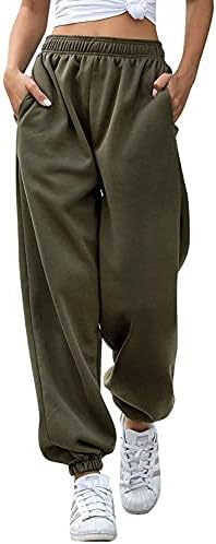 AROGONE Sweatpants for Women Baggy Drawstring Hight Waist Cinch Bottom Athletic Joggers Casual Lounge Pants Pockets Green L