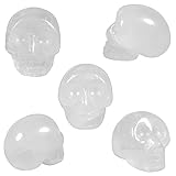 KYEYGWO 5 Stück Bergkristall Heilung Kristall Schädel Figur für Haus Dekoration, Mini Geschnitzte Stein Totenkopf Statuen Taschensteine Totenschädel Skulptur Edelstein Ornament 2,5 cm