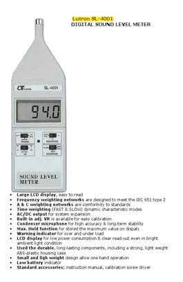 Lutron Digital Sound Level Meter SL-4001 with features listed