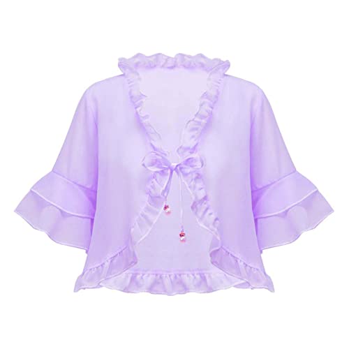 FEESHOW Little Girls Short Sleeve Knitted Bolero Cardigan Shrug Lace-up Straps Front Top Cover up Sweater