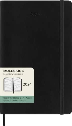 Moleskine 12 Monate Wochenkalender 2023, Large/A5, 1 Wo = 2 Seiten, horizontal, Kt, Schwarz