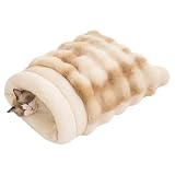 SOMAHE Cat Sleeping Bag for Indoor Cats, Faux Fur Pet Cave Bed & Burrow Nest, Reversible Plush Snuggle Sack, Portable Foldable Mat, Machine Washable, Anti-Static, 21.7'x17.7' Beige