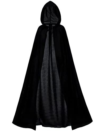 Kids Full Length Hooded Velvet Cloak Halloween Cape Costumes With Blue Led Light Up Scary Mask (55"/140Cm) #TOP7