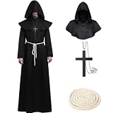FuouYA Disfraz De Monje Sacerdote,Disfraz Cura TúNica Medieval Traje Con Capucha,Tunica Hombre Medieval Con Collar De Cruz Y CinturóN,Halloween Adulto Para Fiestas Carnaval 2XL