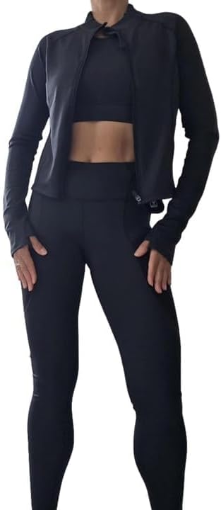 Women's 3 Piece Workout Set, Gym Outfits for Women with Sports Bra, Workout Jacket & High-Waisted Leggings,Yoga Outfit - Image 2