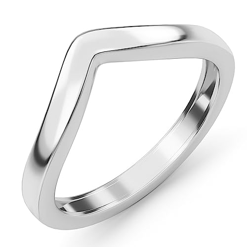 TJC Silver Wishbone Ring for Women, 2mm Thick Band Ring with Platinum Plating, Ladies Silver Rings, Promise Rings for Women - Sizes I