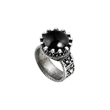 Anello Ellius Atlante Unisex in Argento 925 Invecchiato | Anello Scultura con Grande Pietra Nera, Collezione Mitologia | Simbolo di Forza, Fatto a Mano in Italia