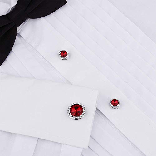 Crystal Cufflinks And 6 Tuxedo Studs Set For Men's And Women Tuxedo Shirt - Wedding Party Accessories - Business Wedding Accessories(Red) #TOP1