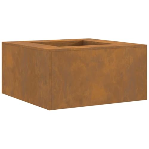 Focolare in acciaio corten, design aperto per esterni, dimensioni 80x80x40 cm, resistente alle alte temperature, ideale per raduni all'aperto