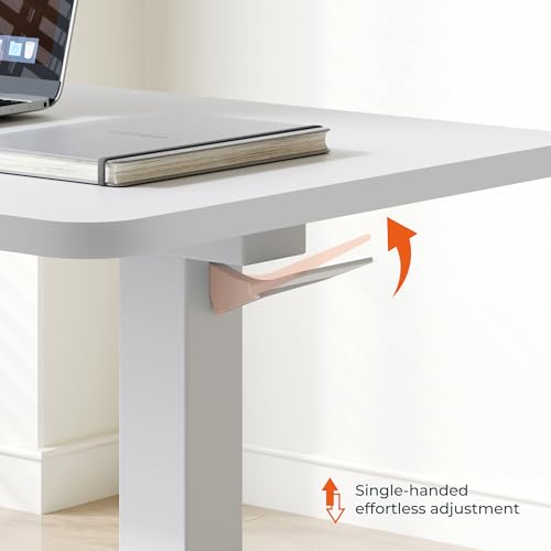 FitStand Medical Overbed Adjustable Bedside Table with Hidden Casters, Pneumatic Mobile Rolling Laptop Standing Desk with Tray for Home and Hospital Use, White Table Top + White Edging - Thumbnail 4