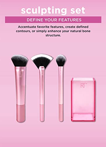 Real Techniques Cruelty Free Sculpting Set, Includes Fan Or Setting Brush & Brush Cup, Synthetic Bristles, Pink, 4 Piece #TOP6