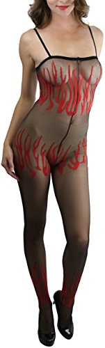 Image of ToBeInStyle Women's Flame Burning Fire Tights w /Devil-Inspired Print Hosiery