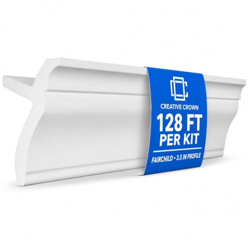 Creative Crown Foam Molding | 128 Ft of 3.5" Fairchild Foam Crown Molding kit W/precut Corners on end of Lengths 4 Inside & 1 Out (Available in 5 Other Styles and Sizes - Made in USA)