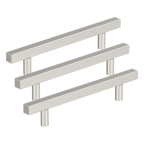Image of Amerock 10BX37177G10 | Satin Nickel Cabinet Pull | 5-1 /16 inch (128mm) Center-to-Center | 30 Pack | Bar Pulls Square | Furniture Hardware