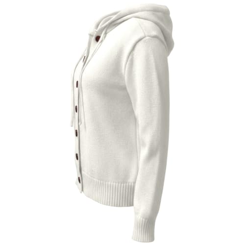 JiXiang Sweaters for Women Button Up V Neck Open Front Drawstring Knit Hoodies Lounge Pullover Tops Cozy Work Fall Outerwear - image 6