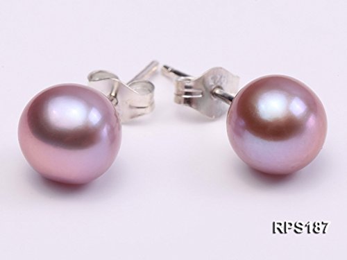 Jyx Pearl Necklace Earring Set 7-8Mm Round Lavender Freshwater Pearl Necklace Earring Jewelry Set For Women As Gift #TOP2