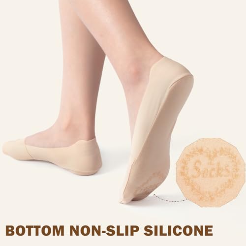 Image of Sofier No Show Socks Womens, Non Slip Low Cut 6 Pairs Thin Silky Dress Footies Liner Invisible Socks Flats Loafers Sneakers