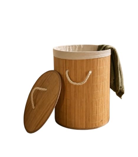 Foldable Bamboo Laundry Basket with Lid & Rope Handles | Collapsi...