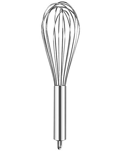 Shoppers Hub PNQ 10 Inches Sturdy Thickened Heavy Duty SS Wire based Hangable Commercial SS Whisk Manual Hand Mixer Froth Whisker Whisking Blending Mixing Stirring for Ideal Heavy Duty Use in Homes, Cafes, Bakeries, Canteens, Hotels, Restaurants and Catering (Total Whisk Length - 10 Inches Handle Length - 5 Inches Approx)