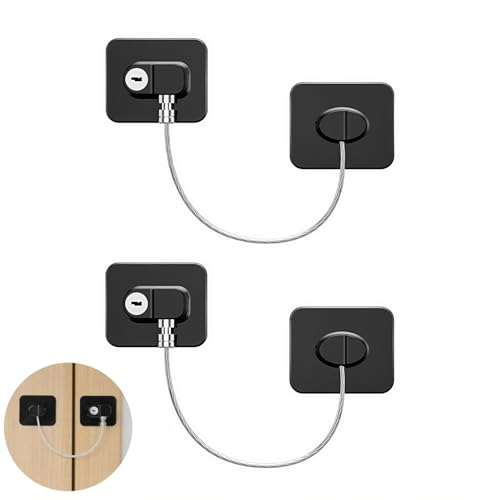 Zhenghebuy Candado Nevera Niños,2 Piezas Cerradura para Puerta de Frigorífico,Cerraduras de Seguridad para Ventanas Con Llave para Gabinete,Armarios(Negro)