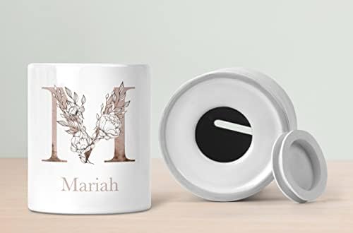 Any Initial Name Piggy Bank Personalised Floral Money Box For Her Girls Ladies Custom Rose Gold Birthday Gifts Savings Jar Ceramic Keepsake