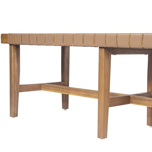 Christopher Knight Home Vinson Country Style Acacia Wood Bedroom Armless Bench with Woven PU Leather Seat, Wooden End of Bed Footrest Stool, Accent Living Room/Entryway Ottoman Bench, Natural Brown by Christopher Knight Home - Used condition - Image 9