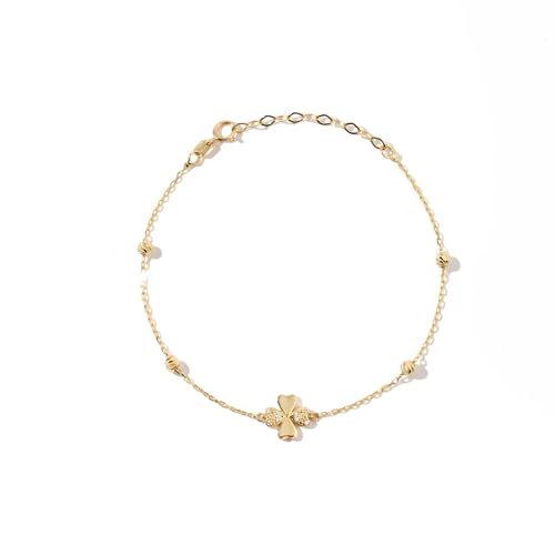Gelin Real Diamond 4-Leaf Clover Bracelet in 10k Solid Gold, 6+1 inch