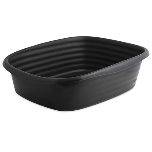 Large Open Top Cat Litter Box - Simple Design Recycled Plastic Litter Pan in Black, Easy to Clean & Lightweight for All Life Stages