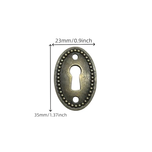 UPEYXDQR Oval Stamped Antique Brass Decorative Keyhole Cover Plate, Keyhole Escutcheon Plate for Cabinet, Door, Dresser, Drawers, Desk Furniture Hardware 10 Pack - Image 2