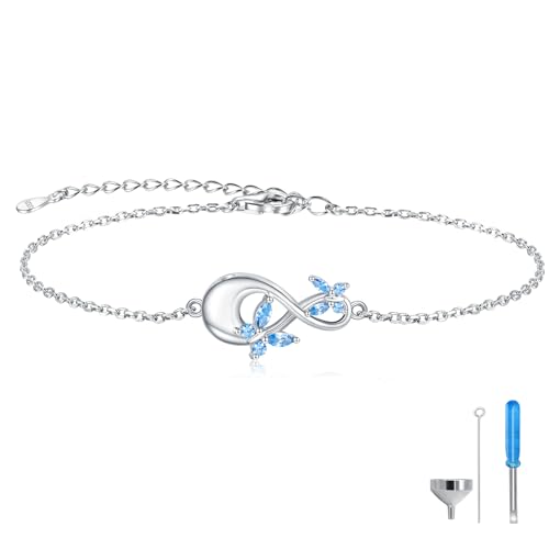 Sterling Silver Infinity Urn Bracelet for Ashes - S925 Teardrop Cubic Zirconia Cremation Keepsake Jewelry Gift for Women Loss Loved One