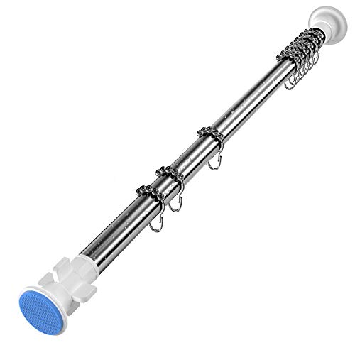 Preisvergleich Produktbild DULEES Teleskopstange Duschstange, 70~120 cm, Edelstahl Duschvorhangstange Scheibengardinen oder Türvorhänge Einfacher Montage Ohne Bohren,12 Stück Duschvorhangringe Kostenlos
