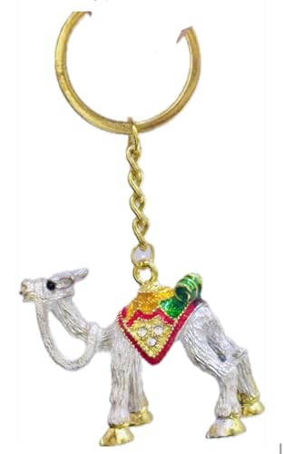 Decorative Dubai Camel Keychain, Gold-Tone Metal with Rhinestones, Traditional Arabian Design