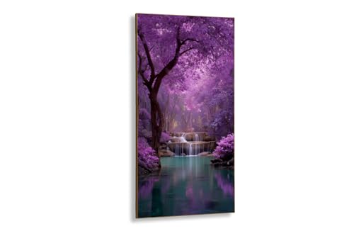 Purple Pictures Wall Decor,Waterfall Wall Art,Nature Forest Painting,Landscape Art Large Canvas Wall Art for Living Room,Bedroom,Purple Posters Ready to Hang (Gold Frame, 40" W x 74" L, Framed)