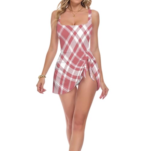 Maillot de bain amincissant rouge à damier pour la plage et la natation