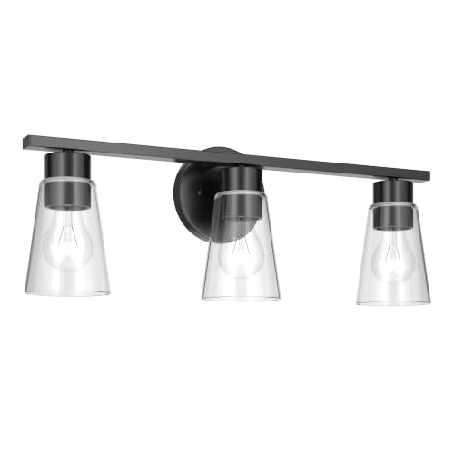 Image of Kichler Stamos 22.25 inch 3-Light Soft Modern Vanity Light with Clear Glass in Black, (8.25 inch H x 22.25 inch W), 55121BKCLR