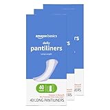 Amazon Basics Daily Pantiliner, Long Length, Pads for Women, Unscented, 120 Count (3 Packs of 40) (Previously Solimo)