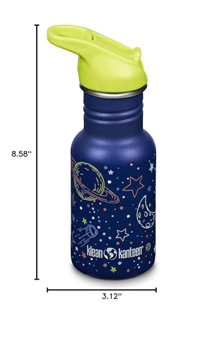 Klean Kanteen 12 oz Classic Kid's Water Bottle with Flip Seal Sport Cap & Straw - 100% Leakproof Cap - Durable Stainless Steel Material - Lightweight & Easy-Grip - BPA-Free - Milky Way