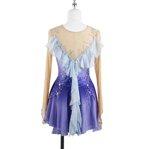 VVieer Vestido de patinação artística gradiente roxo malha saia menina gancho manga comprida feito à