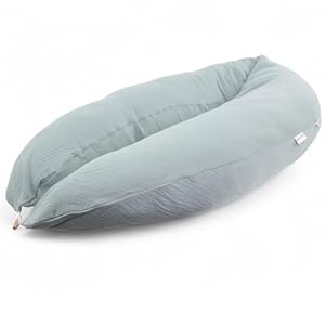 HOBEA-Germany Stillkissen 190 cm x 76 cm XXL Lagerungskissen Schwangerschaftskissen für Baby und Erwachsene Seitenschläferkissen Stillkissen mit Bezug aus Bio Baumwolle, Musselin Graublau