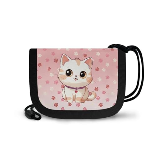 COEQINE Kids Wallet for Girls With Cards Trifold Coin Purse Wallet With Lanyard for Travel Birthday Toddler Girls Cartoon Cats Neck Wallet for Birthday