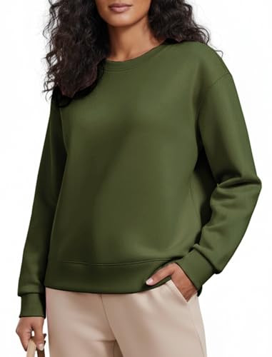 PINSPARK - PINSPARK Womens Sweatshirt Crewneck - Lightweight Soft Pullover Yoga Loose Fit Side Slit Casual Fall Top, Army Green, Small - Best Deal on Amazon