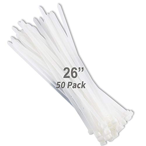 Best Deal 🛒 Dekun 26 Inch Industrial Zip Ties White, Extra Long 26" Heavy Duty Nylon Cable Ties 175 LB Strength, White (50 Packs)